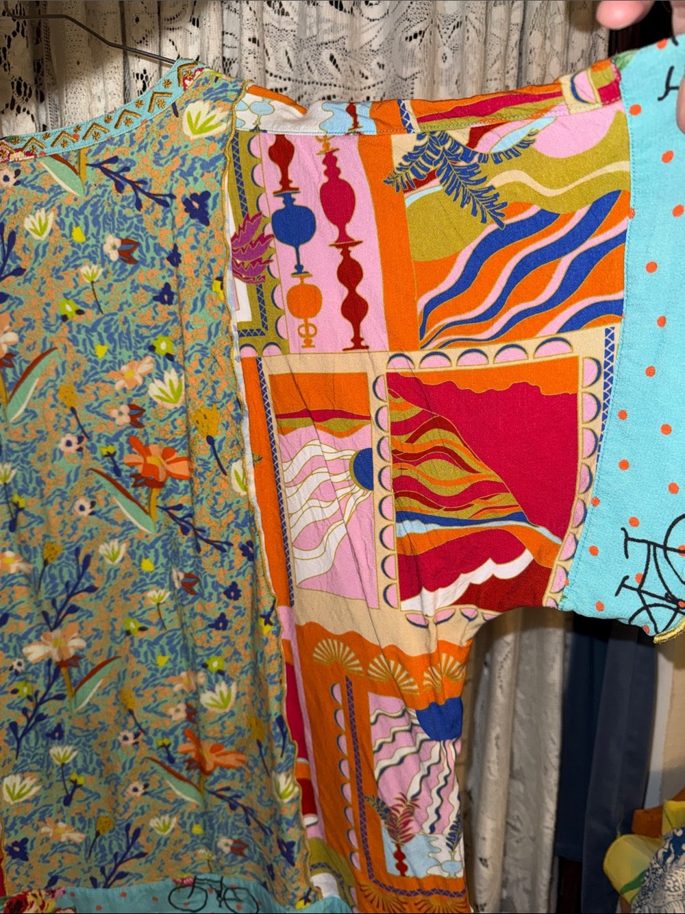 John Mark Multicolor Floral Patchwork Blouse in Yellow, Orange, Pink, Blue sm - Picture 8 of 8